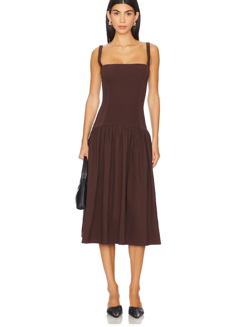 WeWoreWhat Chocolate Brown Square Neck Midi Dress - Picture 1 of 3